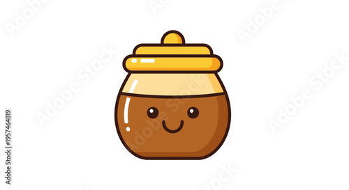 Kawaii Honey Pot Cartoon Illustration with Smiling Face