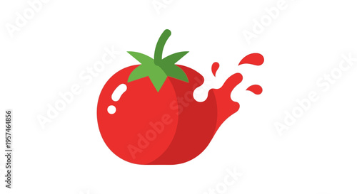 Tomato Illustration with Juice Splash Isolated on White