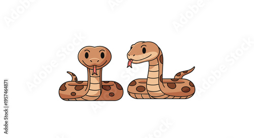 Two Brown Snake Cartoon Characters Isolated on White