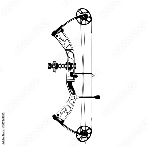 A black compound bow with a camouflage design Vector, illustration