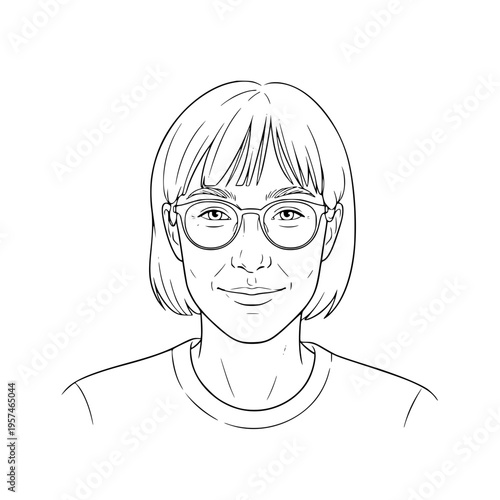 A woman with short hair and glasses smiles Vector, illustration