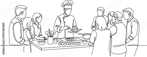 people gathered around food table