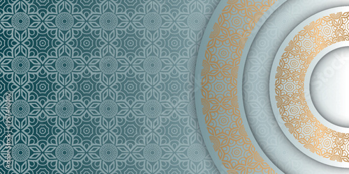 Abstract background with modern white Islamic ornament decoration. Luxurious gold ornamental circle design with special theme for Ramadan or Eid al-Fitr. Vector illustration VOL. 4