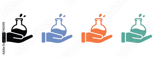 Science Lab Beaker Hands Icons Chemistry Experiment Research Education Medicine Laboratory Flask Study Innovation Analysis Vector Illustration Collection Isolated