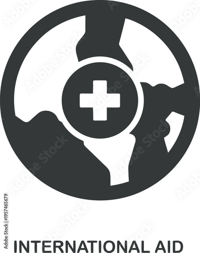International aid logo with a globe and medical cross symbol
