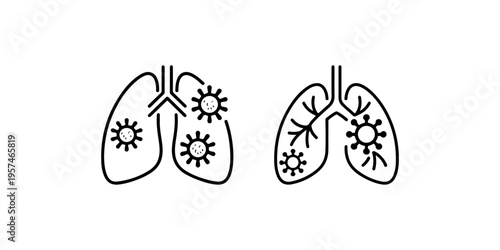 Lungs with viruses vector icon design illustration, two different representations of infected human lungs on white background