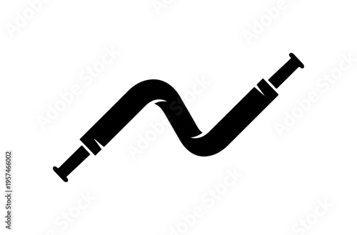 Silhouette of a black flexible tube or hose with connectors on both ends