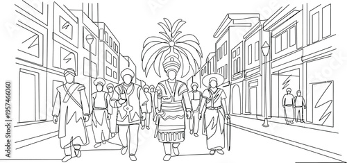 city street with people and palm tree