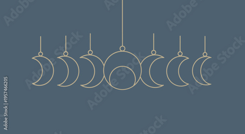 Elegant Line Art Illustration of Moon Phases and Lunar Cycle - Minimalist Celestial Design for Spiritual and Astrological Concepts