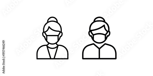 Woman wearing medical face mask icons for health protection safety pandemic prevention and clinical hygiene standards in public places and hospitals