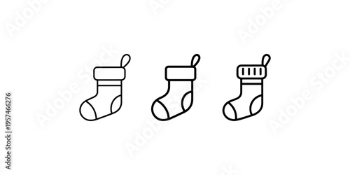 Set of three christmas stocking icons, illustrating holiday traditions, festive decorations, and seasonal gift giving