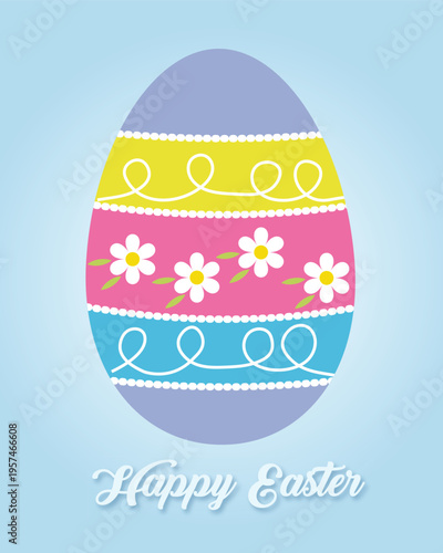 Colorful decorated easter egg with happy easter text