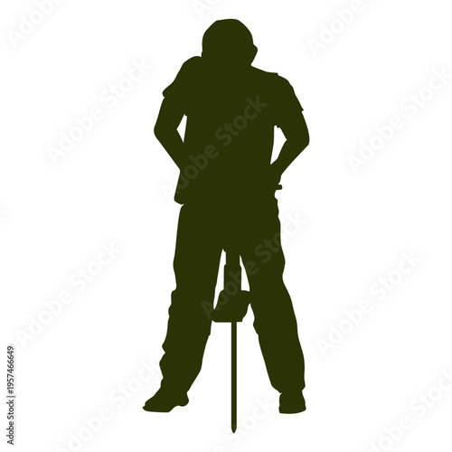 Worker drilling floor silhouette