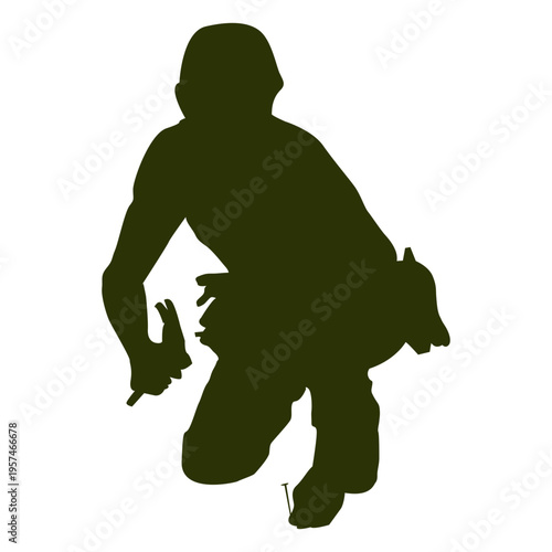 Worker hammering nail silhouette
