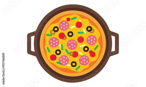 Top view pepperoni pizza vector icon isolated on white background
