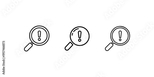 Magnifying glass with exclamation mark, search for danger, alert symbol, investigation concept, risk assessment icon, find problem