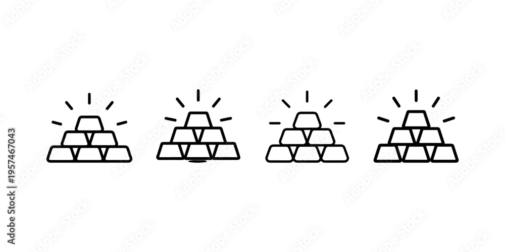 Naklejka premium Set of gold bar line icons. collection of simple outline black gold bar signs. bundle of gold bar outline symbols for web and mobile design