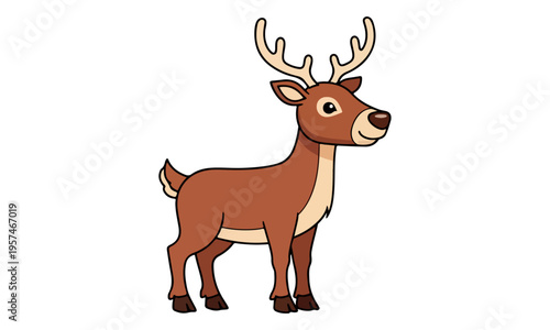 Cartoon Deer Illustration with Antlers Isolated on White Background