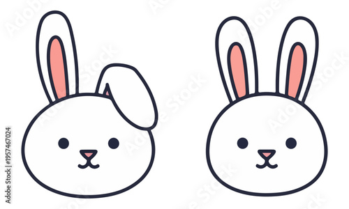 Rabbit Head Icon Set with Straight and Folded Ears