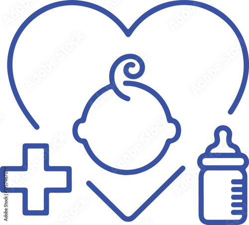 A minimalist blue icon representing pediatric health care services for infants and newborn babies isolated on transparent background, isolated on white background, Vector