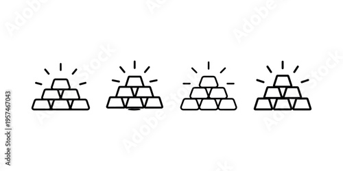 Set of gold bar line icons. collection of simple outline black gold bar signs. bundle of gold bar outline symbols for web and mobile design