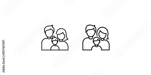 Family icons representing parents and child for human relationship and family unit concept and domestic life symbol