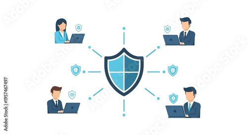 Cybersecurity Network Protection. Users Protected by Central Shield System for Data Security, Privacy, and Digital Defense in a Digital World.