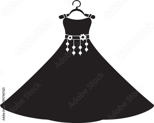 elegant dress silhouette on hanger – evening gown vector .