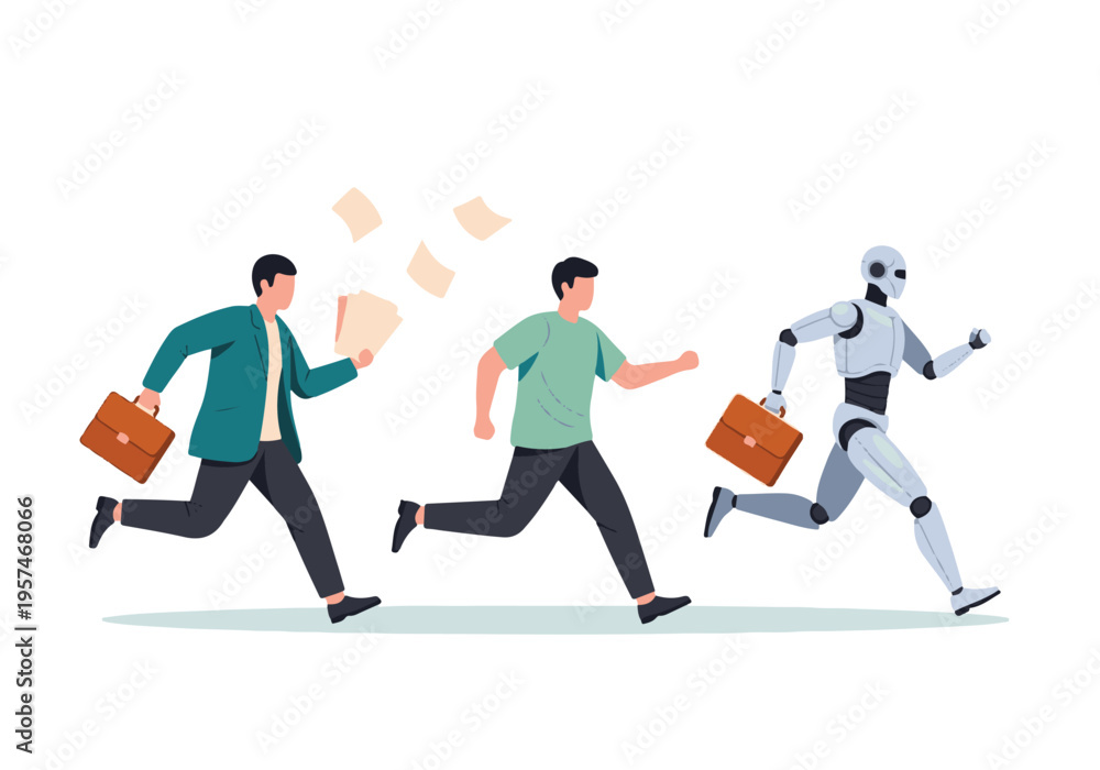 Fototapeta premium Business race between human employees and an AI robot