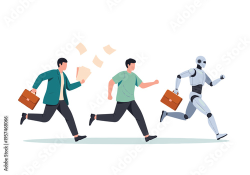 Business race between human employees and an AI robot
