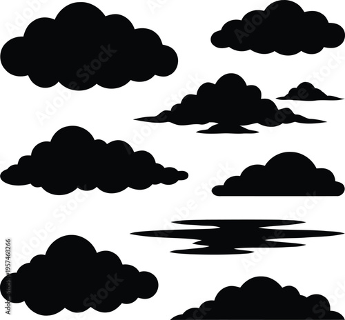 Cloud Silhouette Set Fluffy and Wispy Clouds