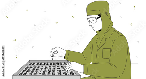 Gardener planting seeds in tray, close-up on hands and seeds, spring gardening concept