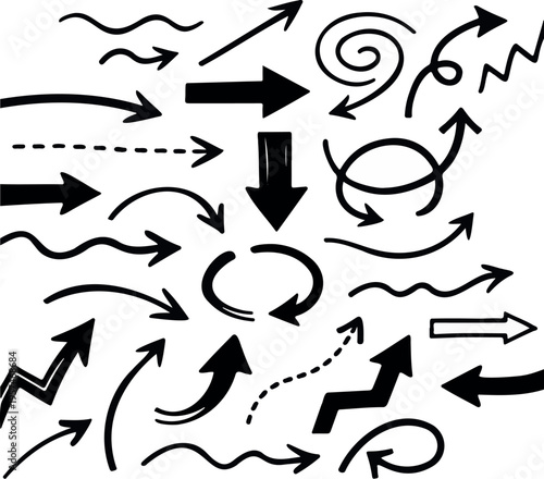 A collection of various black arrows on a white background

