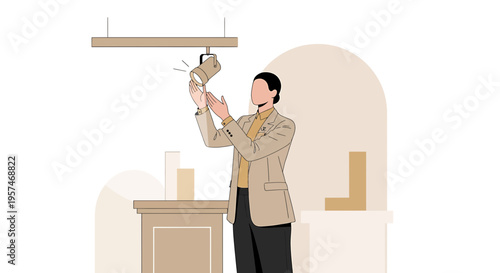 Person changing a light bulb in a modern interior, home improvement concept
