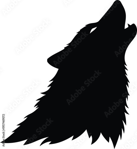 Lone wolf howling at the sky silhouette, detailed fur texture edges, sharp vector style