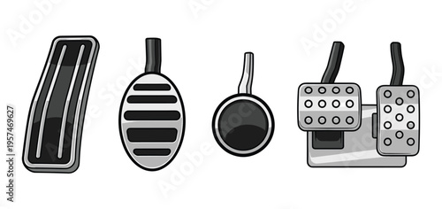 Set of car pedals, metal accelerator and brake, a driving vector illustration