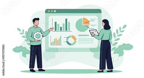 Business team collaborating on data analysis and strategic planning