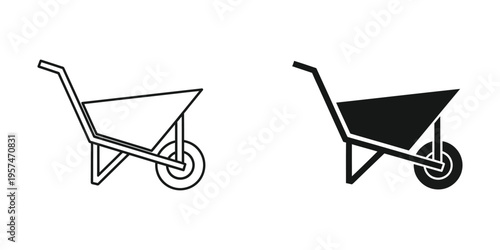 minimalist wheelbarrow and bicycle flat design vector illustration