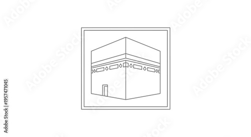 Simple line art icon of a cubic building for worship and pilgrimage. Holy sacred architectural structure illustration.