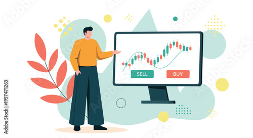 Man analyzing stock market chart on computer monitor, online trading concept