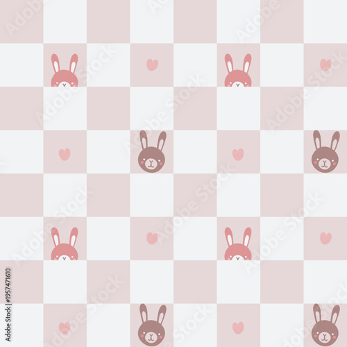 seamless minimal Kawaii Bunny Heart, Pastel Nursery repeat pattern background, flat vector illustration graphic design