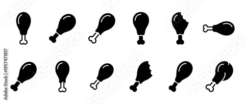 Chicken drumstick seamless pattern with whole and bitten pieces, perfect for food-related designs and culinary themes.