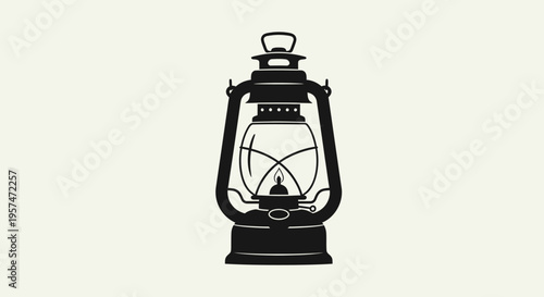 Vintage Oil Lamp Vector Illustration. Classic Kerosene Lantern Icon, Old Antique Light Source Drawing, Rustic Illumination Graphic