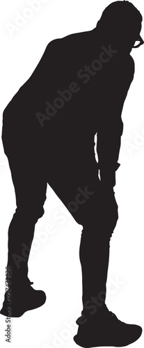 vector,silhouette of side, rear view of a bent man looking down