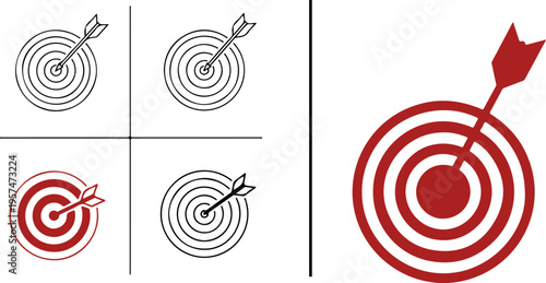 Bullseye target icon with centered arrow. Symbol of focus, accuracy and goal achievement for strategy, planning and business success concepts eps