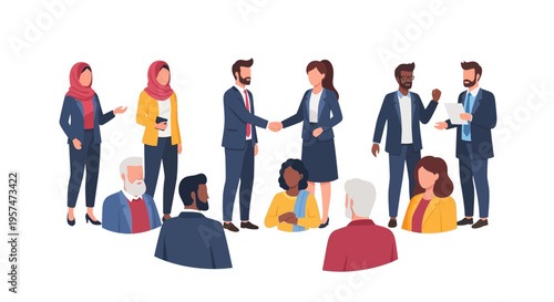 Diverse Business Professionals: Global Team Collaboration, Networking, and Meeting