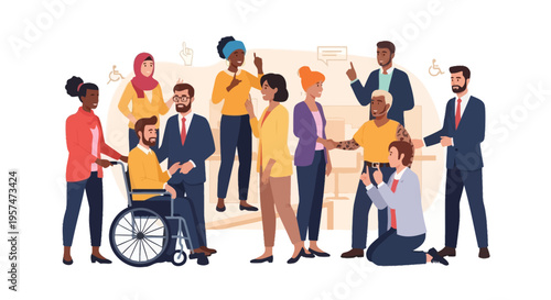 Diverse & Inclusive Group of Business Professionals Collaborating, Representing Equality, Multicultural Community & Workplace Diversity