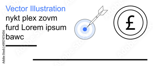 Financial goals, business success, economic strategies, wealth management, savings, currency. Target with arrow next to a pound symbol. Financial goals and business success concept