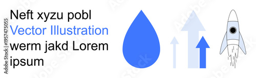 Growth, innovation, sustainability, technology, progress startup. Blue water droplet upward arrows rocket. Growth and innovation concept. Line metaphor. Simple line icons