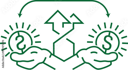 A conceptual illustration of hands holding glowing coins with arrows representing trade flow